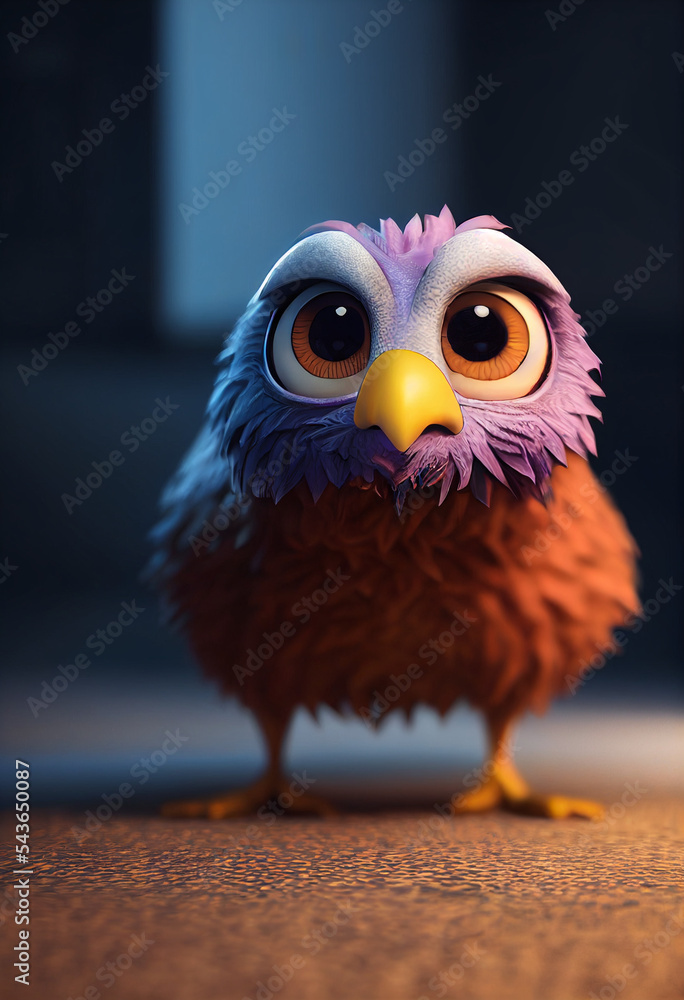Fototapeta premium 3D cute bird or turkey character, AI Generated cartoon