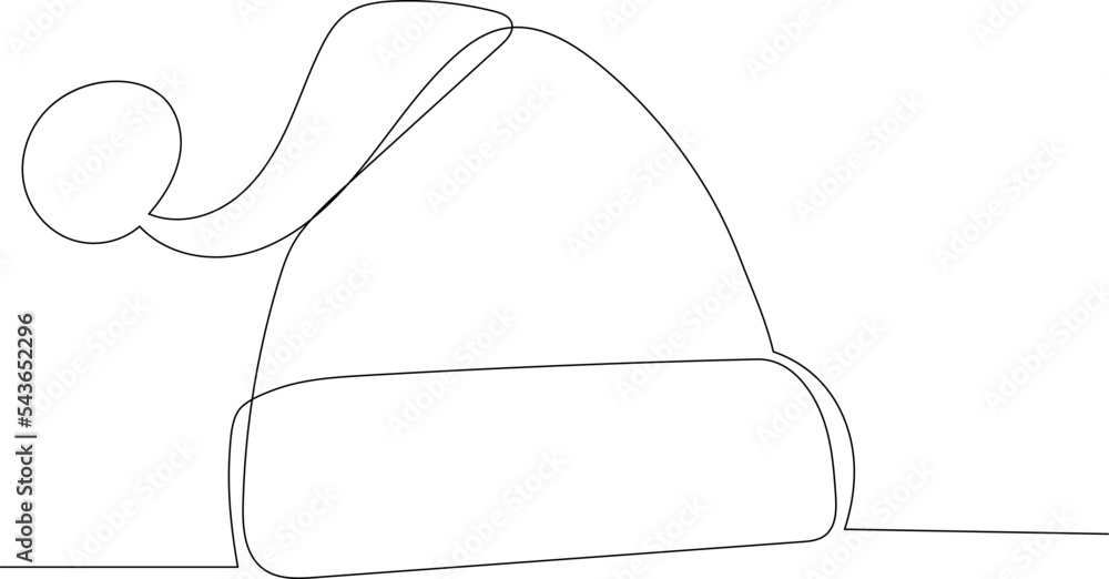santa hat, outline drawing by one continuous line, isolated Stock