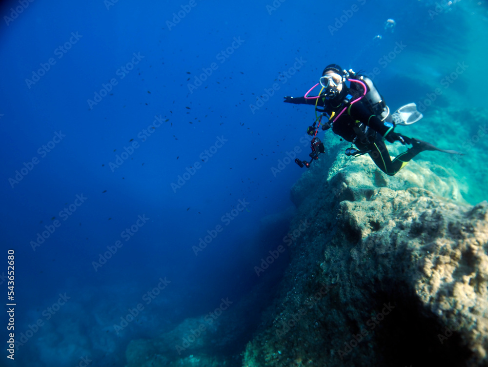 Fototapeta premium Scuba Diving and Underwater Photography Malta Gozo Comino - Wrecks Reefs Marine Life Caverns Caves History