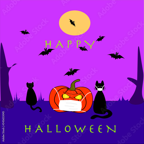 HALLOWEEN WITH CATS AND PUMPKIN AND MASK