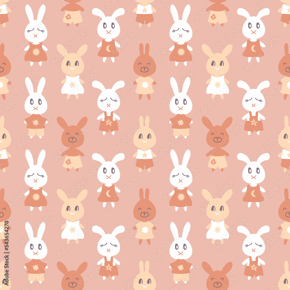 Cute bunny seamless pattern with stars and moon. Perfect childish print for tee, textile and fabric. Hand drawn illustration for decor and design. Cute bunny seamless pattern with stars and moon. Perfect childish print for tee, textile and fabric. Hand drawn illustration for decor and design.