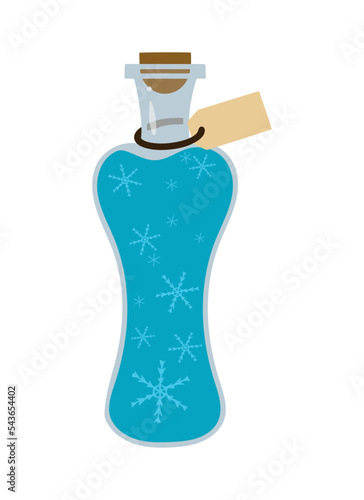 Freeze potion concept. Vector illustration isolated on white background. Design element for design of menu games sites posters. Simple colored magic bottle
