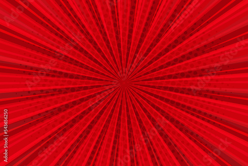 Pop art red rays sunburst pattern background vector illustration with halftone