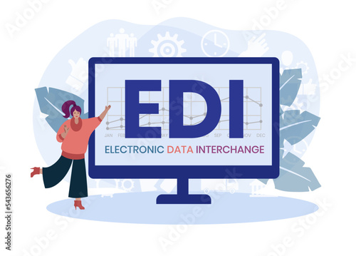 EDI - Electronic Data Interchange acronym. business concept background. vector illustration concept with keywords and icons. lettering illustration with icons for web banner, flyer, landing page