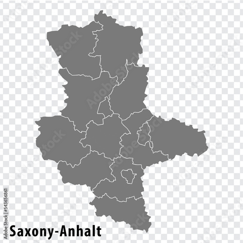 Map State of Saxony-Anhalt on transparent background. Saxony-Anhalt map with  districts  in gray for your web site design  logo  app  UI. Land of Germany. EPS10.