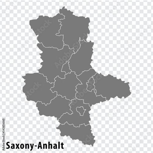 Map State of Saxony-Anhalt on transparent background. Saxony-Anhalt map with  districts  in gray for your web site design, logo, app, UI. Land of Germany. EPS10.
