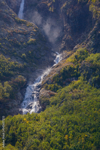 Tana glacier in North Ossetia  mountain waterfalls in the highlands.