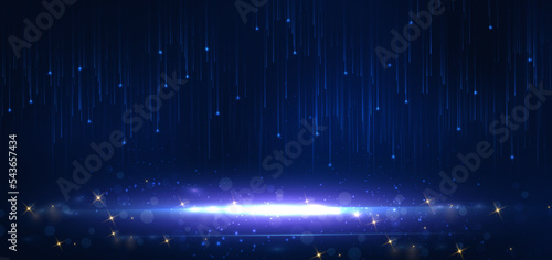 Abstract elegant blue light lines background with lighting effect gold sparkle. Template premium award design.