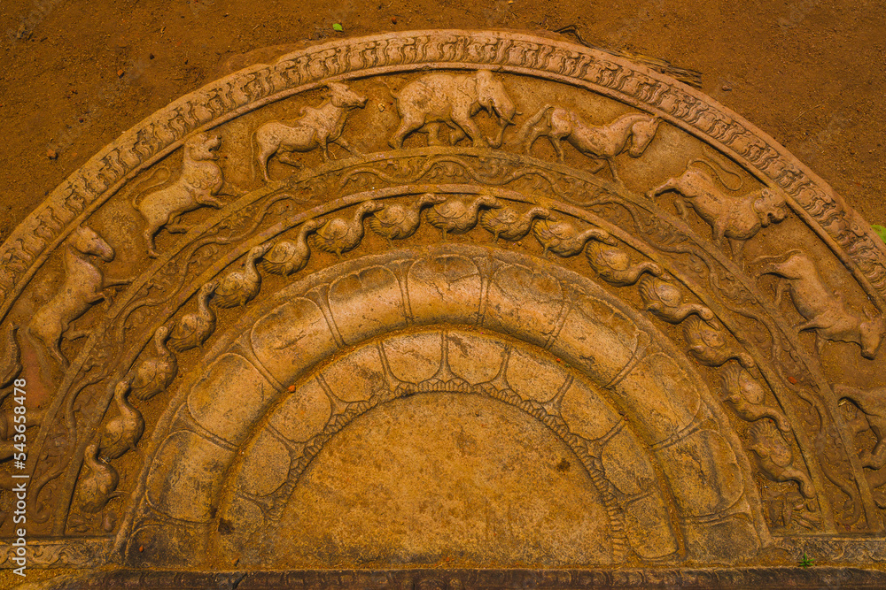 Moon stone of Vatadage in the ancent city Polonnaruwa, Sri Lanka