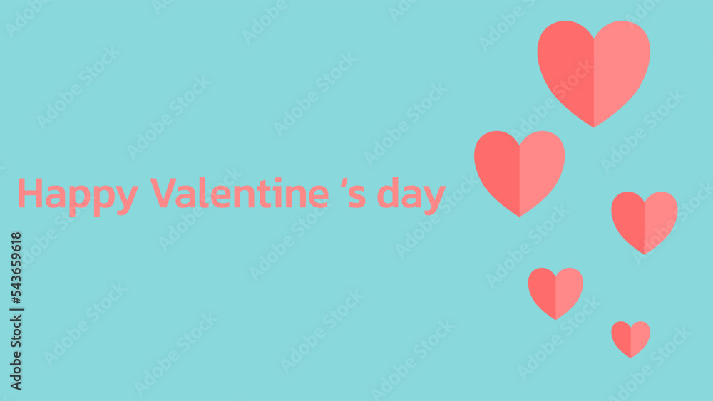 Pink hearts on a blue-green background are perfect for Valentine's Day and love postcards.
