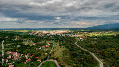 Village in the forest by drone point of view, Romania, Transylvania