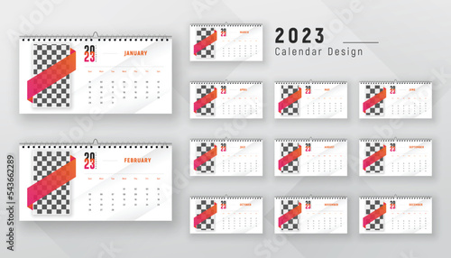 2023 desk calendar 12 page monthly modern creative planner design template
