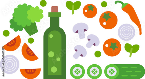 Vegetable salad flat composition. Vegetables vegetarian Food