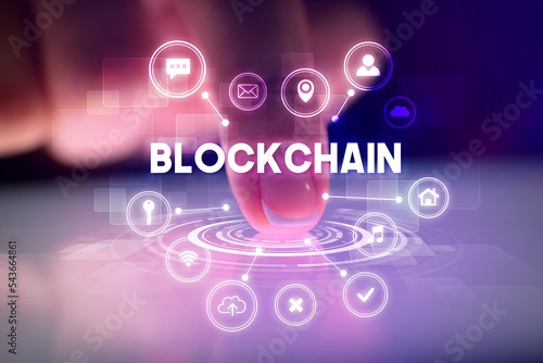 Wallpaper Mural Finger touching tablet with web technology icons concept Torontodigital.ca