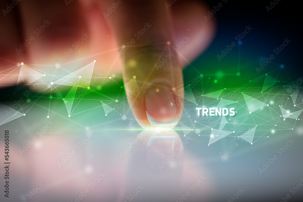 Finger touching tablet with business connection concept Finger touching tablet with business connection concept