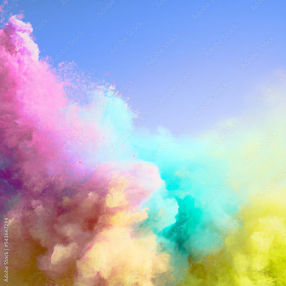 Colourful holi powdered paint powder explosion isolated  on a sky blue gradient background