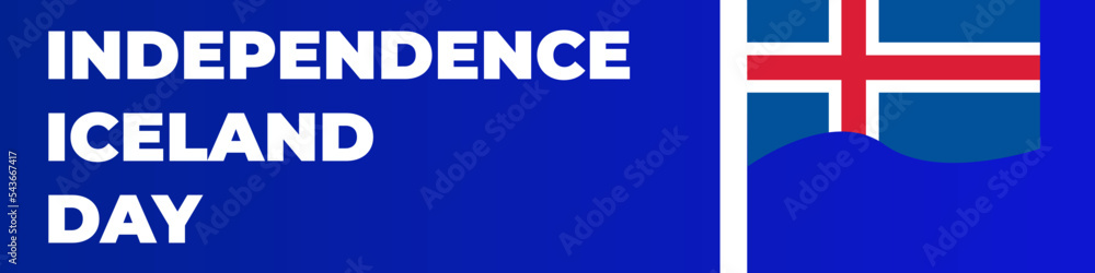Obraz premium Independence Iceland Day web banner with blue gradient background and national Iceland flag. National Iceland day. 1th December