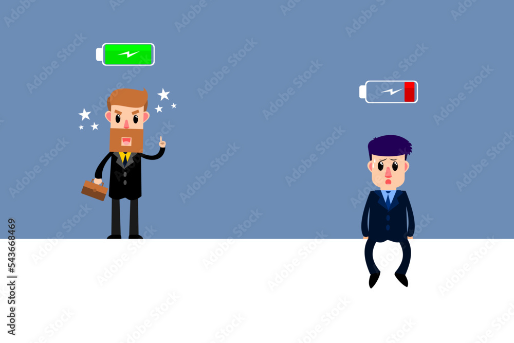 Businessman with full energy and businessman with low energy. Business competition. Business Concept. Vector illustration