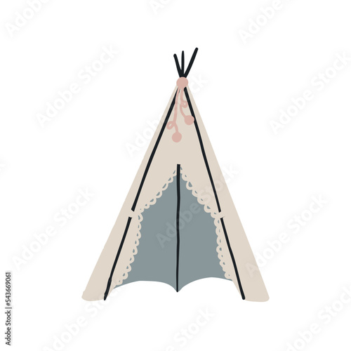 Boho modern baby wigwam clipart. Nursery Scandinavian Neutral Decor Element. Baby Shower Minimalist flat vector in isolated white background
