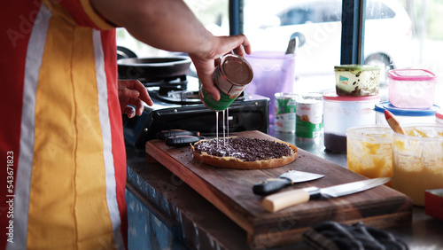 The process of making Indonesian traditional street food sweet martabak