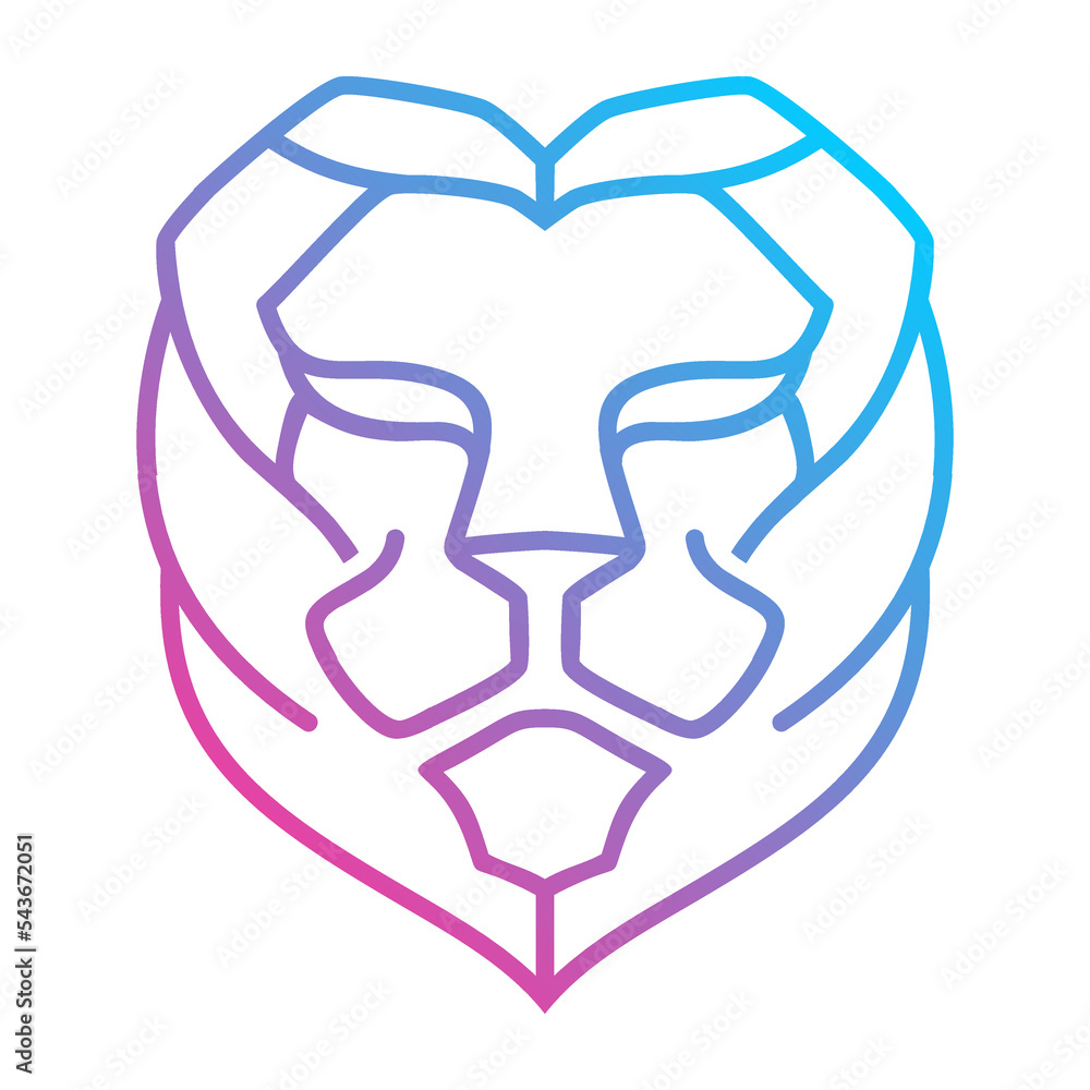 Simple logo lion head line full color long mane Simple logo lion head line full color long mane