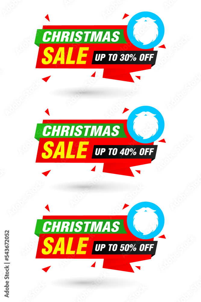 Obraz premium Christmas sale origami labels set. Sale 30%, 40%, 50% off discount
