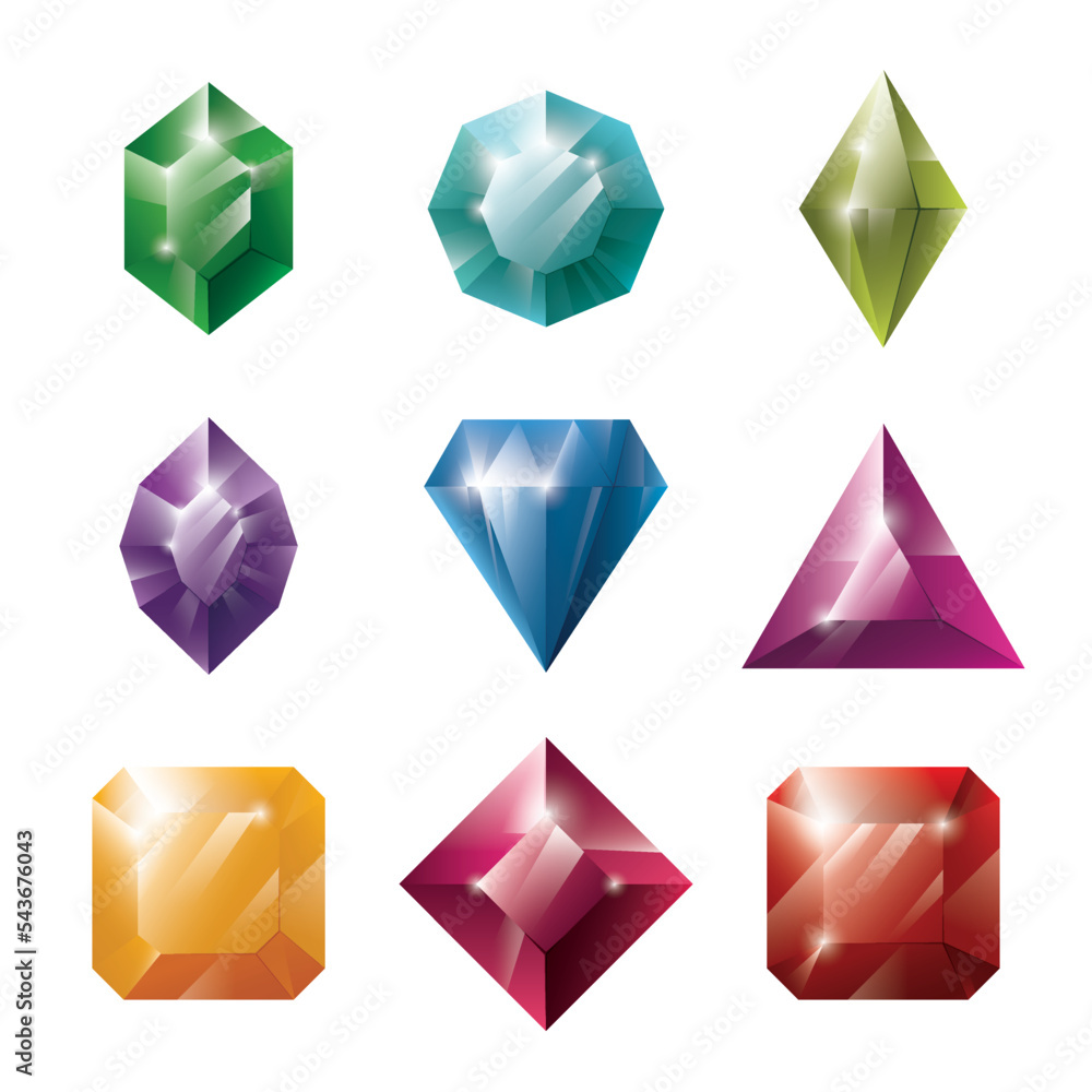Gems and jewels set. Precious stones and diamonds collection, Game loot UI icons, vector illustration Gems and jewels set. Precious stones and diamonds collection, Game loot UI icons, vector illustration