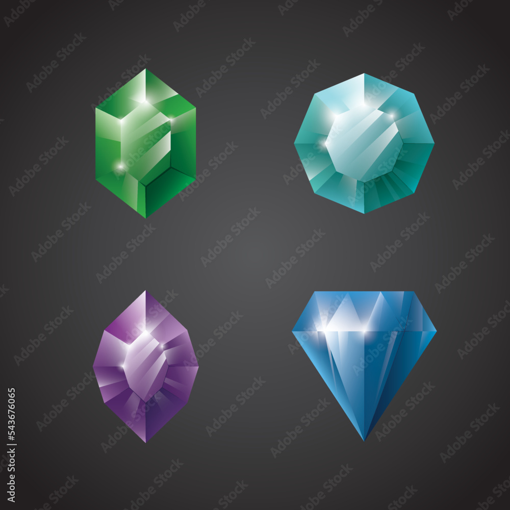 Gems and jewels set. Precious stones and diamonds collection, Game loot UI icons, vector illustration Gems and jewels set. Precious stones and diamonds collection, Game loot UI icons, vector illustration