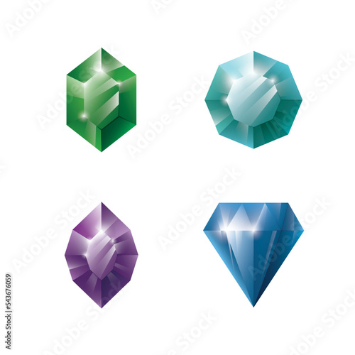 Gems and jewels set. Precious stones and diamonds collection, Game loot UI icons, vector illustration