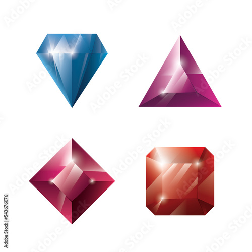 Gems and jewels set. Precious stones and diamonds collection, Game loot UI icons, vector illustration