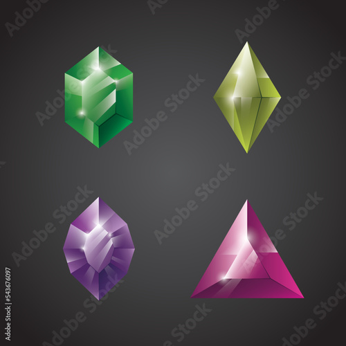 Gems and jewels set. Precious stones and diamonds collection, Game loot UI icons, vector illustration