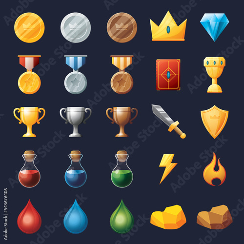 Game UI assets set. Gaming user interface icons collection. vector illustration