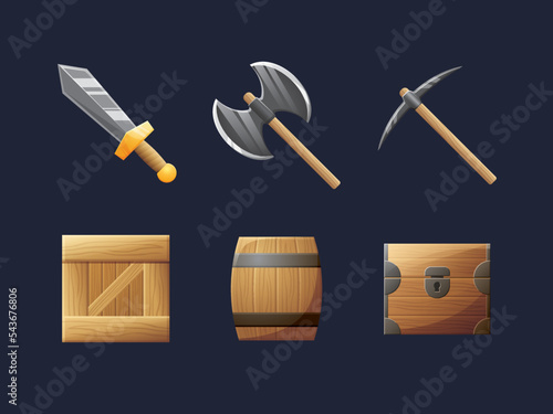 Game UI assets set. Gaming user interface icons collection. vector illustration