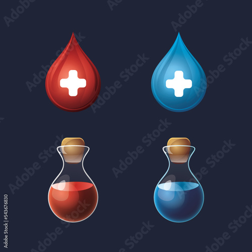 Game UI assets set. Gaming user interface potions icons collection. vector illustration
