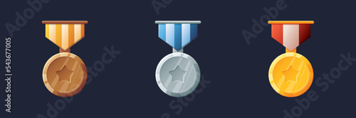 Game UI assets set. Gaming user interface victory trophy icons collection. vector illustration