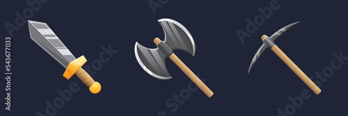 Game UI assets set. Gaming user interface weapon icons collection. vector illustration