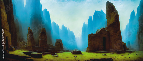 Foto Artistic concept illustration of a scary underground temple with sarcophagus, background illustration