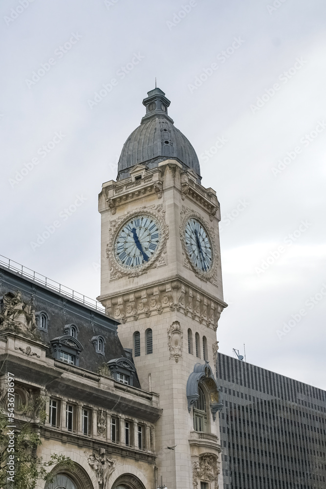 Paris, the clock of the gare de Lyon, train station in the center

