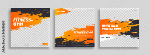 posts on social media vector illustration. Stylish graphics templates posts. dynamic abstractions typography photo. modern art paint and brush stains, fitness subjects gym. design frame post Template