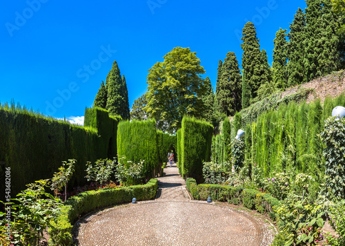 Gardens in Alhambra palace in Granada