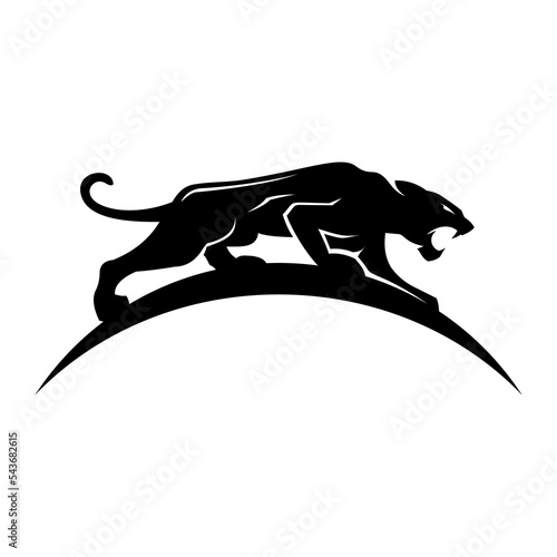 Simple logo silhouette of a jaguar ready to pounce