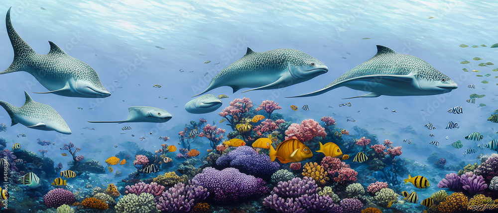 Fototapeta premium Artistic concept illustration of a underwater world, background illustration.