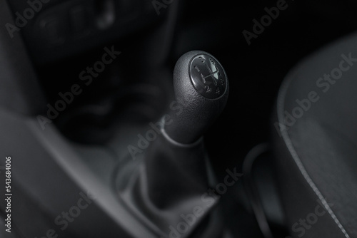Menual transmission car, detail of modern car interior, close-up photo