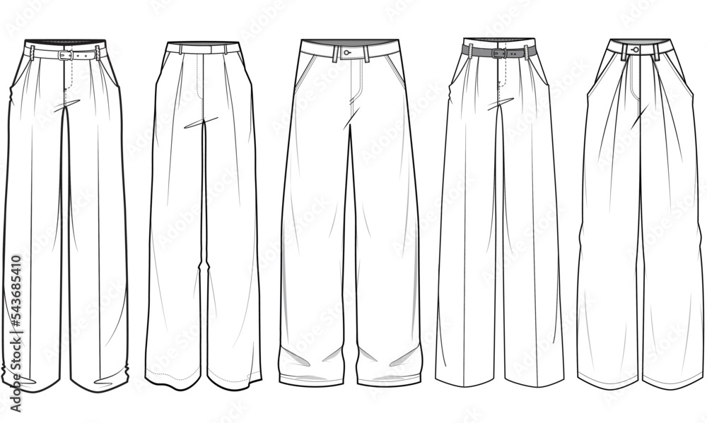 Women Straight Cut Formal Pant Sets Fashion Illustration, Vector, CAD, Technical Drawing, Flat
