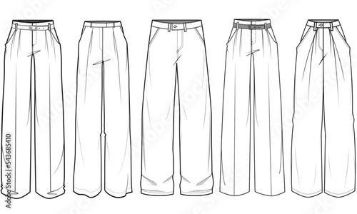 Women Straight Cut Formal Pant Sets Fashion Illustration, Vector, CAD, Technical Drawing, Flat Drawing, Template, Mockup