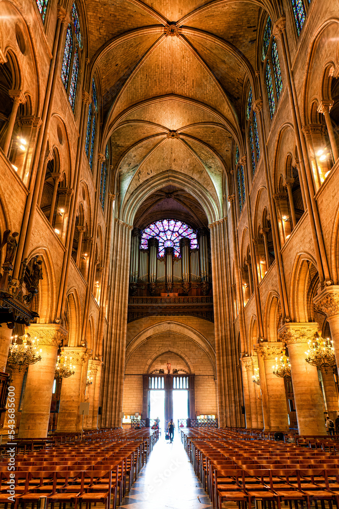 Interior of the cathedral of Notre Dame Paris