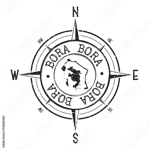 Bora-Bora, French Polynesia Stamp Map Compass Adventure. Illustration Travel Country Symbol. Seal Expedition Wind Rose Icon.
