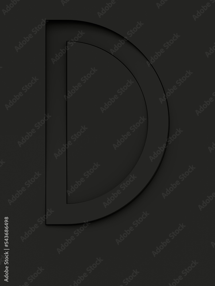 Letter D cut from black background and rotated diagonally, 3d rendering Letter D cut from black background and rotated diagonally, 3d rendering