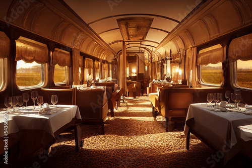 Fotótapéta Concept art illustration of luxury dining car interior of train