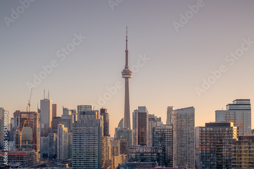 View of Toronto skyscrapers during with beautiful sunset sky as background